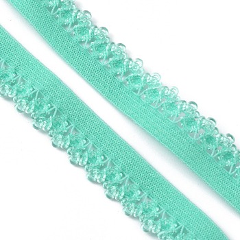 Polyester Elastic Cords with Single Edge Trimming, Flat, Medium Aquamarine, 13mm