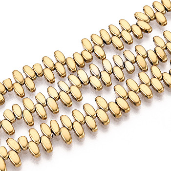 Electroplated Synthetic Non-magnetic Hematite Beads Strands, PVD Vacuum Plating, Long-Lasting Plated, Rice, 2-Hole, Light Gold Plated, 5x2.4x2mm, Hole: 0.9mm, about 222~224pcs/strand, 14.57~14.96''(37~38cm)