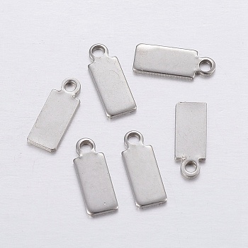 304 Stainless Steel Pendants, Rectangle, Stainless Steel Color, 10.5x4x0.8mm, Hole: 1mm