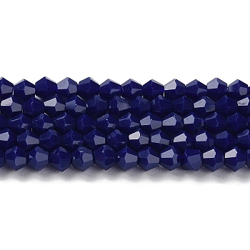 Opaque Solid Color Imitation Jade Glass Beads Strands, Faceted, Bicone, Dark Blue, 4x4mm, Hole: 0.8mm, about 82~85pcs/strand, 12.01~12.2 inch(30.5~31cm)