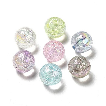UV Plating Transparent Rainbow Iridescent Acrylic Beads, Round, Mixed Color, 15.5x15mm, Hole: 2mm