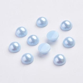 Spray Painted Imitation Pearl Acrylic Cabochons, Half Round/Dome, Light Blue, 8x4.8mm