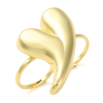 Brass Open Cuff Rings, Heart, Real 18K Gold Plated, Adjustable