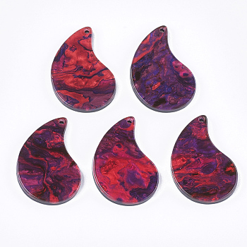 Cellulose Acetate(Resin) Pendants, teardrop, Medium Violet Red, 27.5x18x2.5mm, Hole: 1.2mm