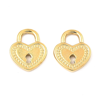 304 Stainless Steel Charms, Heart Padlock Charm, Real 18K Gold Plated, 13.5x11x1.8mm, Hole: 3.5x4mm