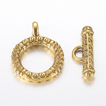Tibetan Style Toggle Clasps, Antique Golden, Lead Free and Cadmium Free, Size: Ring: 17.5mm wide, 23mm long, Bar: 8mm wide, 23mm long, hole: 4mm