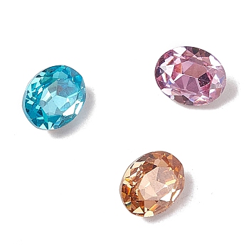 Cubic Zirconia Cabochons, Pointed Back & Back Plated, Oval, Mixed Color, 10x8x4mm