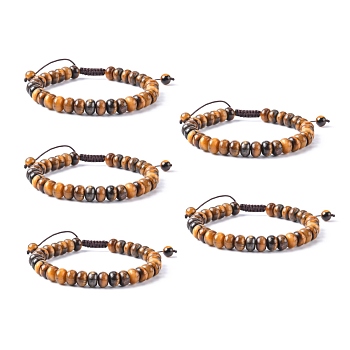Adjustable Natural Tiger Eye Braided Bead Bracelets, with Nylon Cord, 2 inch~2-1/2 inch(5.2~6.6cm)