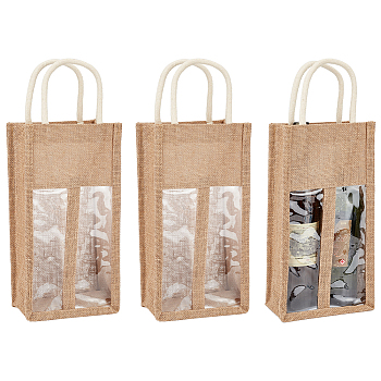 Jute Wine Storage Drawstring Pouches with PVC Clear Window, Wine Glass Storage Gift Bags, Rectangle, Camel, 44.5x17.5x10.5cm