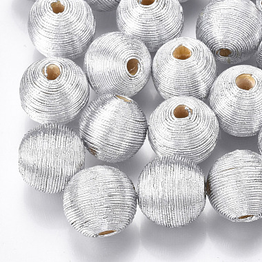 Perles de bois recouvertes de fil de cordon polyester(WOVE-S117-14mm-06)-2