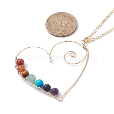 Natural & Synthetic Mixed Gemstone Beaded Alloy Heart Pendant Necklace(NJEW-JN04574)-3