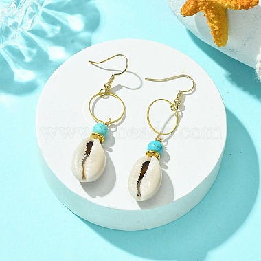 Natural Shell & Synthetic Turquoise Dangle Earrings(EJEW-TA00324)-2