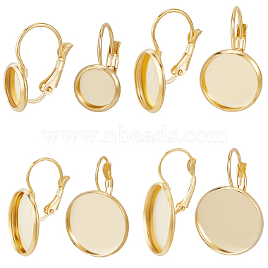 Real 18K Gold Plated Flat Round 304 Stainless Steel Earring Settings