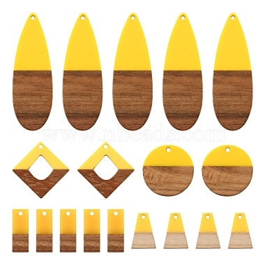 20Pcs 5 Style Resin & Walnut Wood Pendants(RESI-LS0001-46)-2
