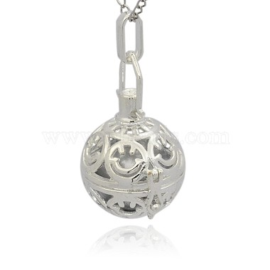 Silver Color Plated Brass Hollow Round Cage Pendants(KK-J216-09S)-2