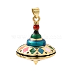 Brass Micro Pave Cubic Zirconia Pendants, Long-Lasting Plated, Rack Plating, Lead Free & Cadmium Free, Gyroscope Charms, with Enamel, Real 18K Gold Plated, 28x22mm, Hole: 3.5x5mm(KK-H267-111G)
