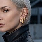 304 Stainless Steel Pave Cubic Zirconia Stud Earrings, Rectangle/Teardrop, Half Hoop Earrings, Golden, 25.5x13mm(EJEW-D367-03G)