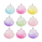 Transparent Resin Pendants, with Platinum Iron Loop & Paillette, Gradient Color, Shell Shape, 35x33x8mm, Hole: 2mm(RESI-P049-02A-P)