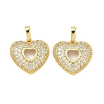 Valentine's Day Brass Micro Pave Clear Cubic Zirconia Pendants, Hollow Heart Charms, Long-Lasting Plated, Cadmium Free & Lead Free, Rack Plating, Real 18K Gold Plated, 18.5x19.5x4mm, Hole: 7x4.5mm(KK-C257-01G)