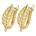 Brass Earring Findings, Leaf, Cadmium Free & Lead Free, Rack Plating, Long-Lasting Plated, Latch Back with Loop, Golden, 23x13x8mm, Hole: 1.6mm, Pin: 1mm(KK-D226-07G)