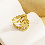 304 Stainless Steel Finger Rings for Women, Real 18K Gold Plated, Sun, 18mm, US Size 7(17.3mm)(ON6968-6)