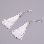 Polyester Tassel Big Pendant Decorations, White, 150~155mm(AJEW-WH00169-01-01)