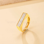 304 Stainless Steel with Shell Finger Rings for Women, Rectangle, Golden, US Size 7(17.3mm)(WG81AE1-04)