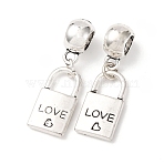 Alloy European Dangle Charms, Love Lock Large Hole Pendants, Antique Silver, 34mm, Hole: 5.5mm(FIND-G098-11AS)