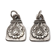 Tibetan Style Brass Pendants, Cadmium Free & Lead Free, Pot with Fire, Antique Silver, 21x14.5x1.5mm, Hole: 5mm(KK-M284-28AS)