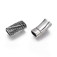 304 Stainless Steel Magnetic Clasps with Glue-in Ends, Rectangle, Antique Silver, 29.5x15.5x10mm, Hole: 6.5x12.5mm(STAS-E136-31)
