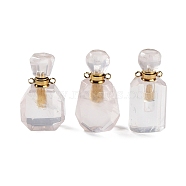 Natural Rose Quartz Faceted Perfume Bottle Pendants, with Golden Tone Stainless Steel Findings, Essentail Oil Diffuser Charms, for Jewelry Making, 35~37x17~21x11~14mm, Hole: 1.8~2mm(G-A026-14)