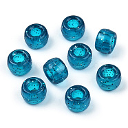 Transparent Plastic Beads, with Glitter Powder, Barrel, Dark Cyan, 9x6mm, Hole: 3.8mm, about 1900pcs/500g(KY-T025-01-B12)