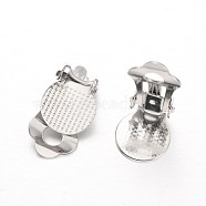 Iron Clip-on Earring Settings, with Round Flat Pad, Platinum, 19x10x7mm, Hole: 3mm, Tray: 10mm(X-IFIN-L023-01P)