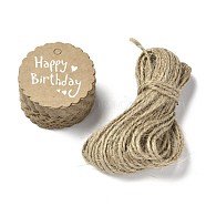 Kraft Paper Gift Tags, Hang Tags, with Jute Twine, Flat Round with Lacework, Birthday Themed Pattern, 4.5x0.05cm, Hole: 5mm, 50pcs(CDIS-L008-B04)