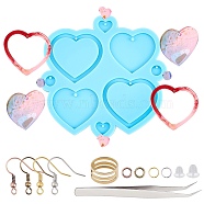 DIY Heart Shape Earring Silicone Mold Kits, Include Brass Earring Hooks, Plastic Ear Nuts & 304 Stainless Steel Beading Tweezers, Blue, 6.8x5.2x1.1cm(DIY-OC0002-79)