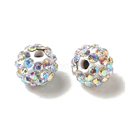 Pave Disco Ball Beads, Polymer Clay Rhinestone Beads, Grade A, Round, Crystal AB, PP12(1.8~1.9mm), 8mm, Hole: 2mm(RB-H258-8MM-101-A)