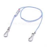 Polyester & Spandex Cord Ropes Eyeglasses Chains, Neck Strap for Eyeglasses, with Cube Acrylic Beads, Iron Coil Cord Ends and Keychain Clasp, Word Love, Light Blue, 23.62 inch(60cm)(AJEW-EH00058-06)