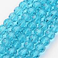 Transparent Glass Bead Strands, Imitate Austrian Crystal, Faceted(32 Facets), Round, Sky Blue, 6mm, Hole: 1mm, about 96~98pcs/strand, 20~21 inch(GLAA-G013-6mm-49)