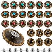 24Pcs 4 Colors Alloy Buttons, with Imitation Synthetic Turquoise & Screw, for Purse, Bags, Leather Crafts Decoration, Flat Round with Flower, Mixed Color, 20x7mm, Hole: 2.5mm, 6pcs/color(AJEW-GA0006-89)