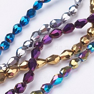Electroplate Glass Bead Strands, Faceted, teardrop, Mixed Color, 6x4mm, Hole: 0.5mm, about 72pcs/strand, 15.5 inch(EGLA-R045-6x4mm-M)