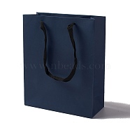 Kraft Paper Bags, with Ribbon Handles, Gift Bags, Shopping Bags, Rectangle, Prussian Blue, 28x23x9.7cm; Fold: 28x23x0.4cm(ABAG-F008-01C-02)