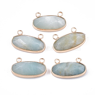 Natural Amazonite Pendants, with Brass Findings, Faceted, Oval, Golden, 14x24.5~25x5.5~6mm, Hole: 2.5mm(G-S344-44E)