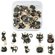 20Pcs 10 Styles Alloy Enamel Charms, Cat Shape, Light Gold, Black, 11.5~24.5x11.5~20x1.5~3mm, Hole: 1.4~2mm, 2pcs/style(ENAM-YW0003-16)