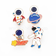 4Pcs 4 Style Spaceman Enamel Pins, Alloy Brooches for Backpack Clothes, Light Gold, Nickel Free & Lead Free, Mixed Color, 25.5~33x19~25.5x2mm, Pin: 1mm, 1Pc/style(JEWB-N007-029-FF)