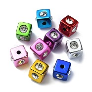 UV Plating Acrylic Beads, with Rhinestone, Cube, Mixed Color, 14x17x17mm, Hole: 3.7mm(OACR-E033-35)
