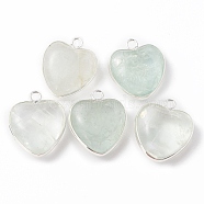 Natural Green Fluorite Pendants, with Silver Color Plated Brass Findings, Heart Charms, 18~19x15~17x7~10mm, Hole: 2mm(G-C005-01S-19)