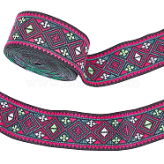 Ethnic Style Rhombus Pattern Polyester Ribbon, Clothing Accessories, Deep Pink, 1-1/4 inch(33mm), about 7.66 Yards(7m)/pc(OCOR-WH0047-50B)