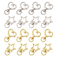 20Pcs 4 Styles Heart/Star Alloy Swivel Clasps, Lanyard Push Gate Snap Clasps, Platinum & Golden, 34~35x24x6mm, Hole: 9x5mm, 5pcs/styles(FIND-YW0005-60)