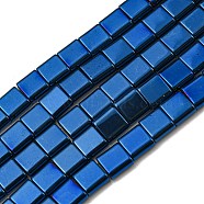 Electroplated Non-magnetic Synthetic Hematite Beads Strands, Square, 2-Hole, Blue, 6x6x3mm, Hole: 1.2mm, about 69pcs/strand, 15.55 inch(39.5cm)(G-C106-A02-14)
