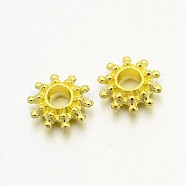 Alloy Spacer Beads, Flower, Golden, Lead Free & Cadmium Free & Nickel Free, 9x3mm, Hole: 2.5mm(X-TIBEB-LFH10384Y-G-FF)